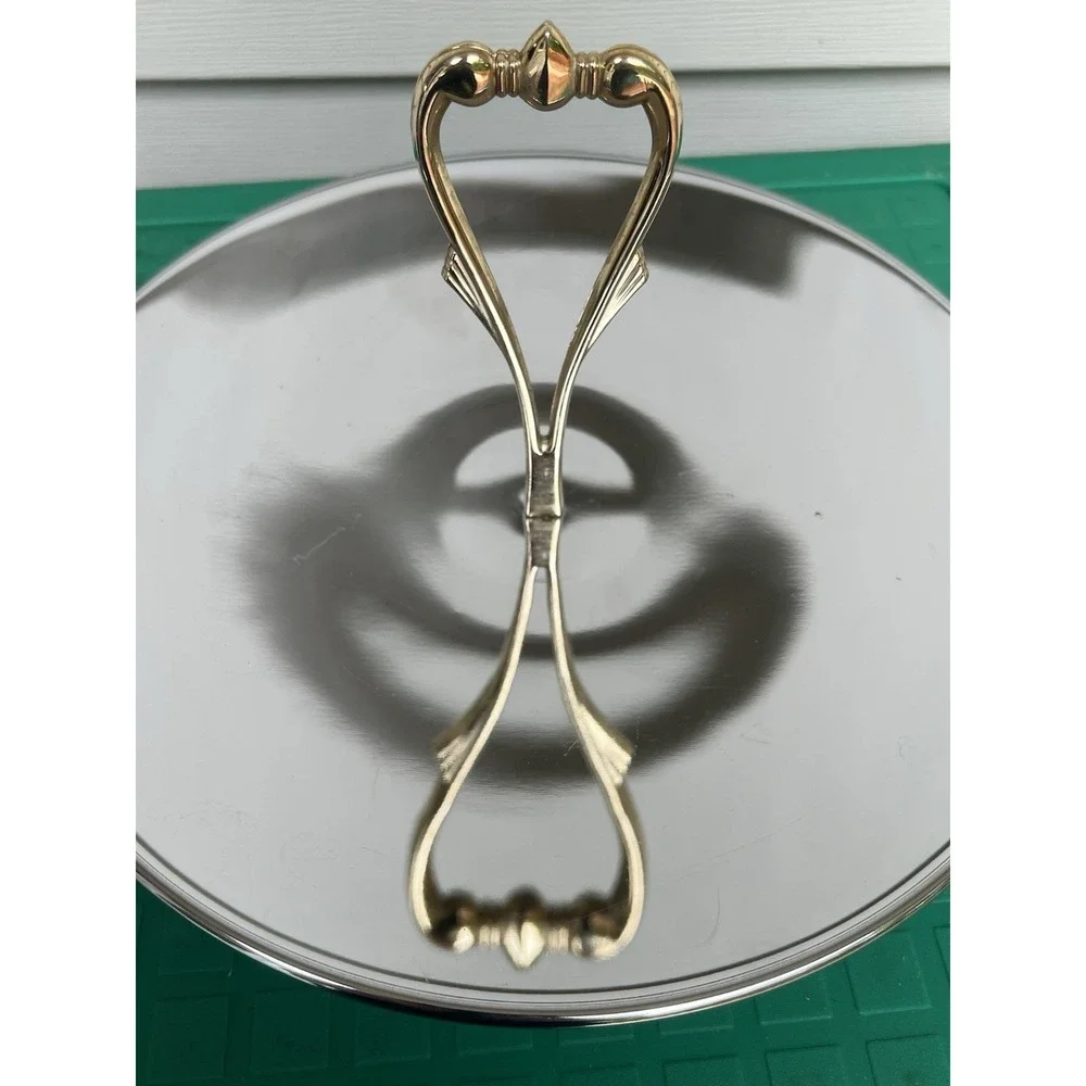 Vtg Kromex Revolving Lazy Susan Serving Tray Gold Tone Heart Handle‎ MCM USA 12